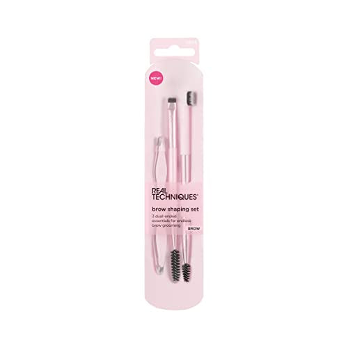 Real Techniques Brow Shaping Set, Spoolie, Brow Brushes, Tweezers, Dual-Ended Eyebrow Tools, For Styling, and Shaping Eyebrows, Get Full, Fluffy Brows, 3 Piece Set