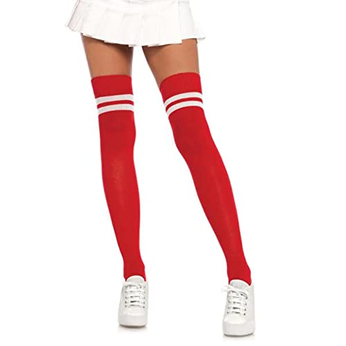 Leg Avenue Women's Ribbed Athletic Thigh High Socks, White/Red, One Size