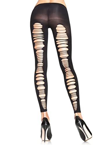 Leg Avenue womens Shredded Back Opaque Footless Tights Hosiery, Black Shredded Back, One Size US