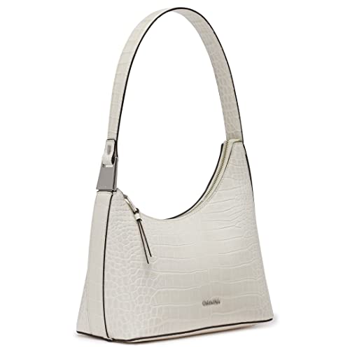 Calvin Klein Holly Top Zip Shoulder Bag, Cherub White Croco,One Size