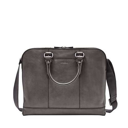 Fossil Men's Dillon Leather Briefcase Messenger Device Pilot Bag, Lead Gray , (Model: MBG9583109)