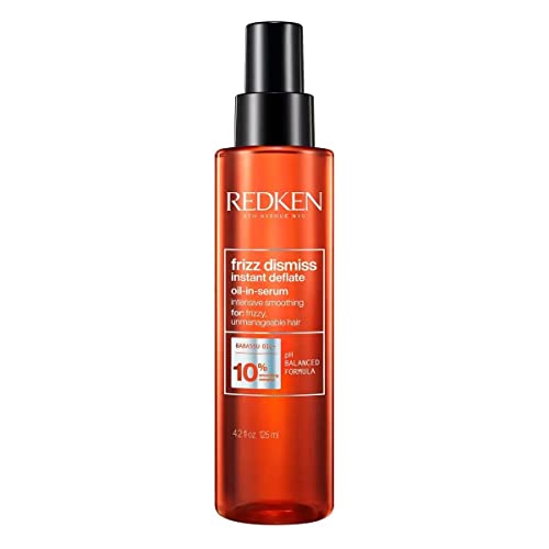 Redken Frizz Dismiss Instant Deflate Oil-In-Serum | For Frizzy Hair | Enhances Smoothness and Shine | With Babassu Oil | Sulfate Free | Packaging May Vary, 4.2 Fl Oz