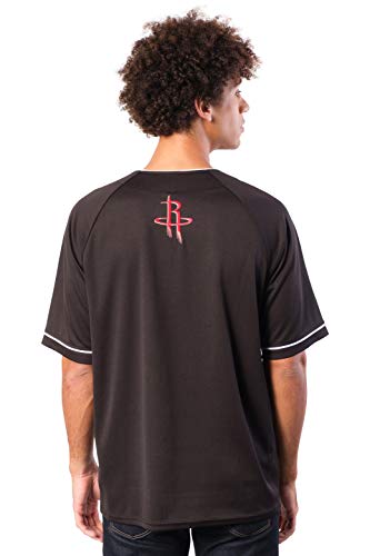 Ultra Game NBA Houston Rockets Mens Mesh Button Down Baseball Jersey Tee Shirt, Black, XX-Large