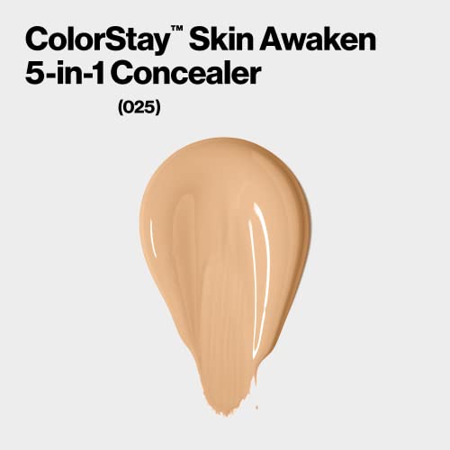 Revlon ColorStay Skin Awaken 5-in-1 Concealer, Lightweight, Creamy Longlasting Face Makeup with Caffeine and Vitamin C, For Imperfections, Dark Circles and Redness, 025 Light Beige, 0.27 fl oz