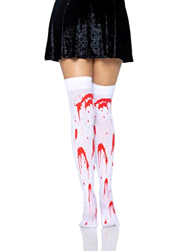 Leg Avenue Women's Over The Knee Halloween Socks, White/Red, One Size