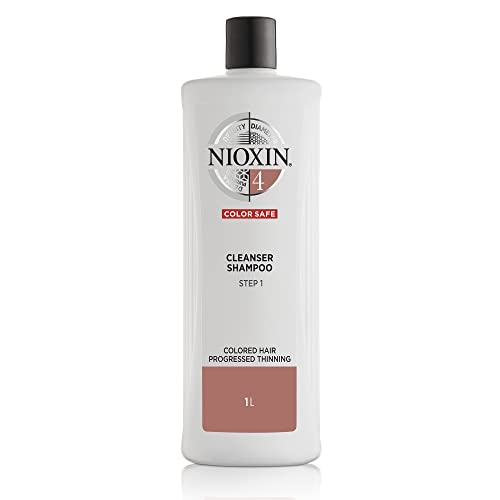 Nioxin System 4 Scalp Cleansing Shampoo with Peppermint Oil, Treats Dry and Sensitive Scalp, Dandruff Relief and Anti-Hair Breakage, For Color Treated Hair with Progressed Thinning, 33.8 fl oz