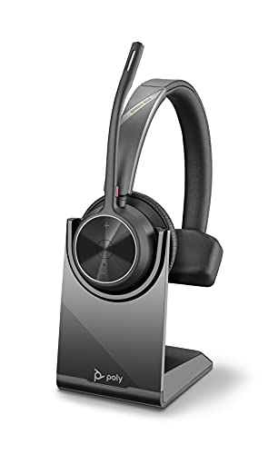 Poly - Voyager 4310 UC Wireless Headset + Charge Stand (Plantronics) - Single-Ear Headset w/ Mic - Connect to PC/Mac via USB-A Bluetooth Adapter, Cell Phone via Bluetooth -Works with Teams, Zoom andMore