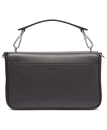 Calvin Klein Statement Series Lock Daytonna Leather Flap Convertible Shoulder Bag and Crossbody, Black Multi Print