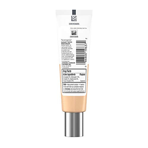 Neutrogena Healthy Skin Radiant Tinted Facial Moisturizer with Broad Spectrum SPF 30 Sunscreen Vitamins A, C, and E, Lightweight, Sheer, and Oil-Free Coverage, Sheer Ivory 10, 1.1 fl. oz