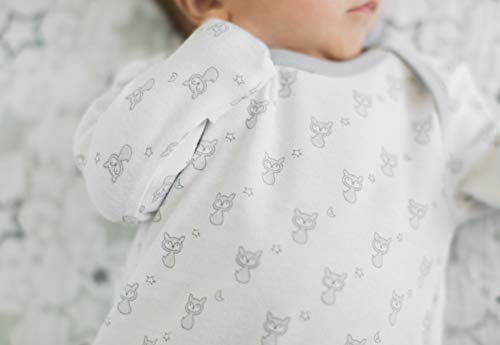 Sterling, Small, 3-6 Months SwaddleDesigns Softest Cotton Baby Gown with Foldover Mitten Cuffs for Infant Boy and Girl, Tiny Foxes