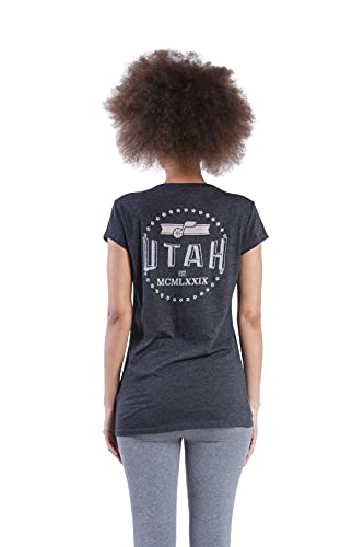 Ultra Game NBA Utah Jazz Womens V-Neck Rhinestone Short Sleeve Tee Shirt, Charcoal Heather, X-Large