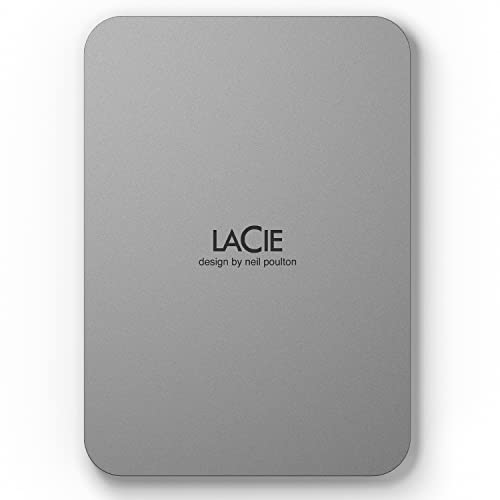 LaCie Mobile Drive 4TB External Hard Drive Portable HDD - Moon Silver, USB-C 3.2, for PC and Mac, Post-Consumer Recycled, with Adobe All Apps Plan and Rescue Services (STLP4000400)