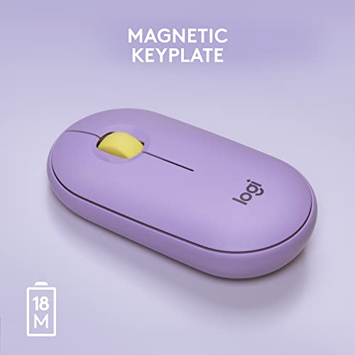 Logitech Pebble Wireless Mouse with Bluetooth or 2.4 GHz Receiver, Silent, Slim Computer Mouse with Quiet Clicks, for Laptop/Notebook/iPad/PC/Mac/Chromebook - Lavender Lemonade