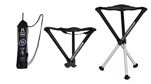 Walkstool - Comfort Model - Black and Silver - 3 Legged Folding Stool in Aluminium - Height 18' to 30' - Maximum Load 440 to 550 Lbs - Made in Sweden