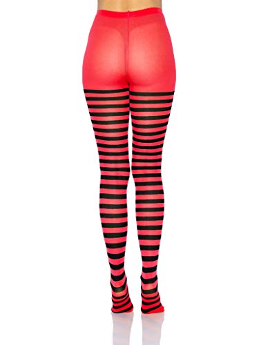 Leg Avenue Women's Nylon Striped Tights, Black/Red, One Size
