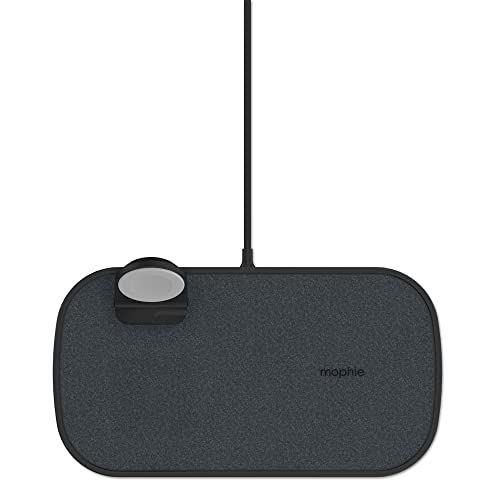 mophie 3-in-1 Wireless Charging Pad - 7.5W Qi-Certified for Fast Charging, Compatible with iPhone 11, 12, 11/12 Pro/Pro Max, XS Max, XS, XR, X, iPhone 8| 8 Plus, AirPods and Apple Watch (Black)
