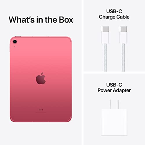 Apple iPad (10th Generation): with A14 Bionic chip, 10.9-inch Liquid Retina Display, 256GB, Wi-Fi 6 + 5G Cellular, 12MP front/12MP Back Camera, Touch ID, All-Day Battery Life – Pink