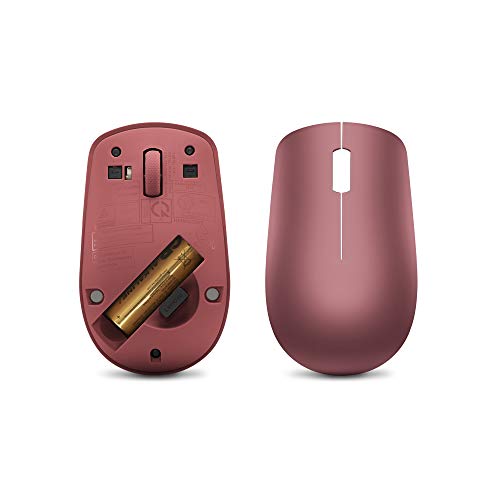 Lenovo 530 Full Size Wireless Computer Mouse for PC, Laptop, Computer with Windows - 2.4 GHz Nano USB Receiver - Ambidextrous Design - 12 Months Battery Life - Cherry Red
