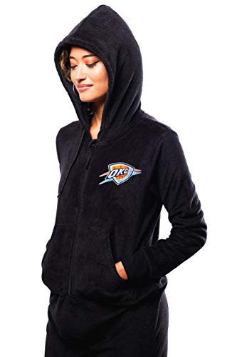 Ultra Game NBA Oklahoma City Thunder Womens Sleepwear Super Soft Fleece Onesie Pajama Hooded Jumpsuit, Black, Large