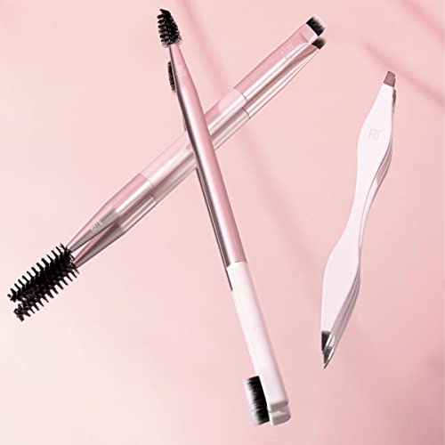 Real Techniques Brow Shaping Set, Spoolie, Brow Brushes, Tweezers, Dual-Ended Eyebrow Tools, For Styling, and Shaping Eyebrows, Get Full, Fluffy Brows, 3 Piece Set