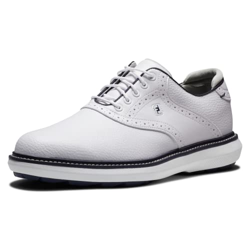 11.5 Wide FootJoy Men's Traditions Spikeless Golf Shoe, White/White/Navy
