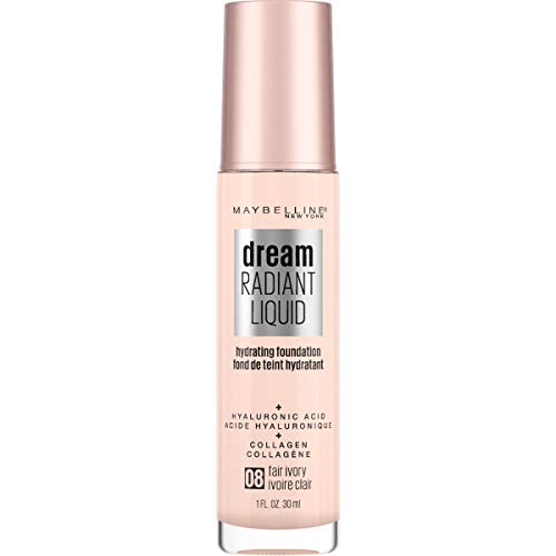 Maybelline Dream Radiant Liquid Medium Coverage Hydrating Makeup, Lightweight Liquid Foundation, Fair Ivory, 1 Count