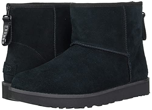 UGG Women's Classic Mini Logo Zip Fashion Boot, Black, 5