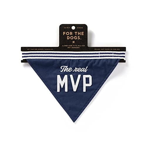 Brass Monkey The Real MVP Dog Bandana – Durable Cotton Pet Bandana, One Size Fits Most – 9” W x 6” H with 30” Tie Ribbon – Cute Dog Accessories with Eye-Catching Design