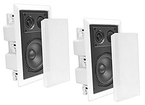 Pyle Ceiling Wall Mount Enclosed Speaker - 400 Watt Stereo In-wall / In-ceiling 8' Enclosed Full Range Deep Bass Speaker System - 50Hz-20kHz Frequency Response, 4-8 Ohm, Flush Mount - PDIW87 White