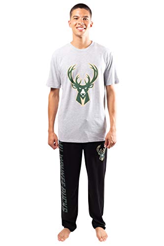 Ultra Game NBA Milwaukee Bucks Mens 2 Piece Super Soft Tee Shirt and Lounge Pants Set, Black, X-Large