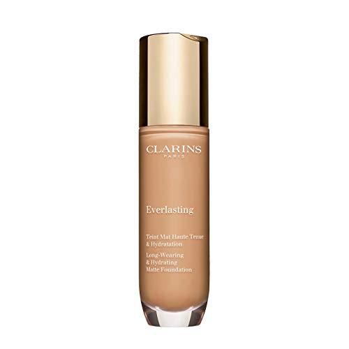 Clarins Everlasting Foundation | Full Coverage and Long-Wearing | Hides Imperfections, Evens Skin Tone and Hydrates | Natural, Matte Finish | Transfer-Proof, Sweat-Proof, Smudge-Proof | 1 Fl Oz