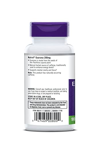 Natrol Guarana 200mg Capsules, 90 Count