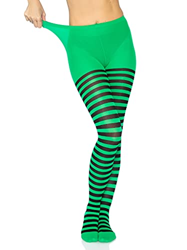 Leg Avenue Women's Nylon Striped Tights, Black/Green, One Size