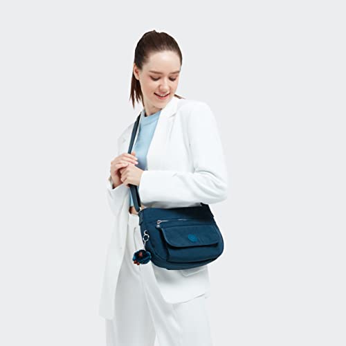 Kipling Women's Syro Crossbody, Organize Accessories, Surprisingly Spacious, Adjustable Strap, Nylon Bag, Night Teal Tonal
