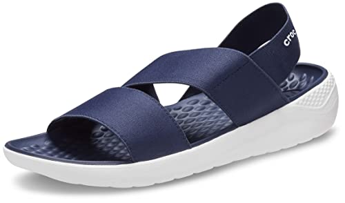 Crocs womens Women's Literide Stretch Sandal, Navy/White, 6 US