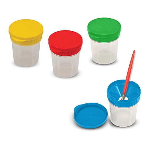 Melissa and Doug Spill-Proof Paint Cups - 4-Pack, Airtight Seal, Snap Lids - Kid-Safe Reusable No-Spill Paint Cups Storage Containers