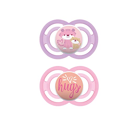 MAM Perfect Pacifiers, Orthodontic Pacifiers (1 Sterilizing Pacifier Case) MAM Pacifiers 6-Plus Months, Best Pacifier for Breastfed Babies, Designs May Vary, 6-16 (Pack of 2)