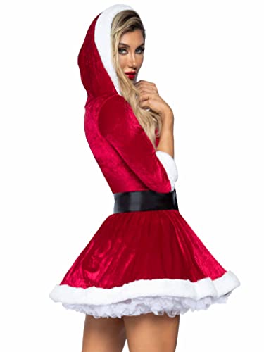 Leg Avenue Women's ML 2 Piece Mrs Claus Costume Set-Velvet Hooded Dress with Belt for Christmas, Red/White, Medium/Large