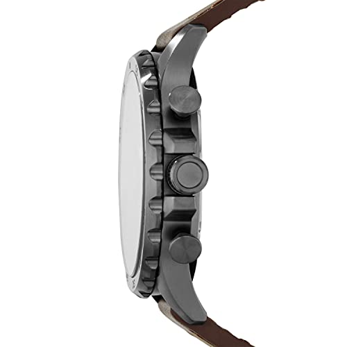 Fossil Men's Nate Quartz Stainless Steel and Leather Chronograph Watch, Color: Smoke, Brown (Model: JR1424)