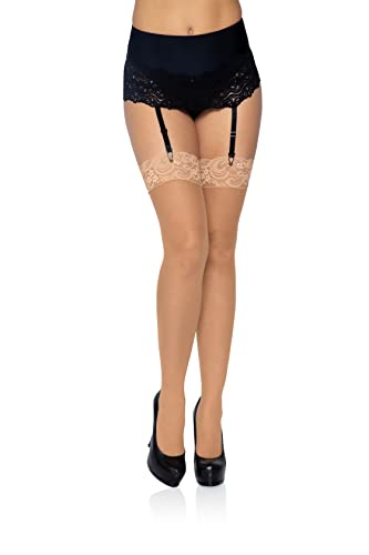 Leg Avenue Women's Lace Top Sheer Thigh Highs, Nude, One Size
