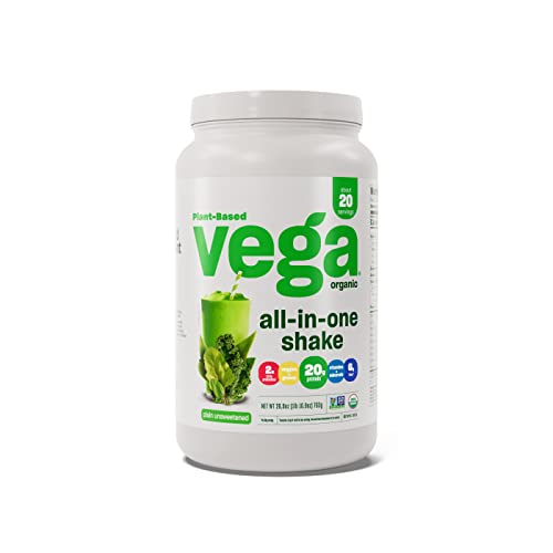 Vega Organic All-in-One Vegan Protein Powder Unsweetened (20 Servings) Superfood Ingredients, Vitamins for Immunity Support, Keto Friendly, Pea Protein for Women and Men, 1.7 lbs (Packaging May Vary)