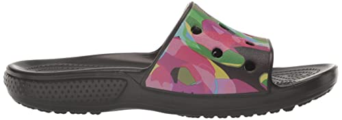 Crocs Unisex Classic Graphic Slide Sandals, Black/Multi, 5 US Men