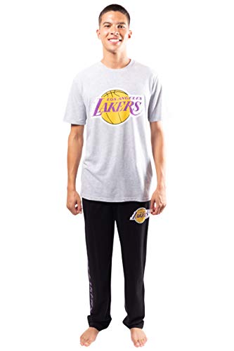 Ultra Game NBA Los Angeles Lakers Mens 2 Piece Super Soft Tee Shirt and Lounge Pants Set, Black, Large