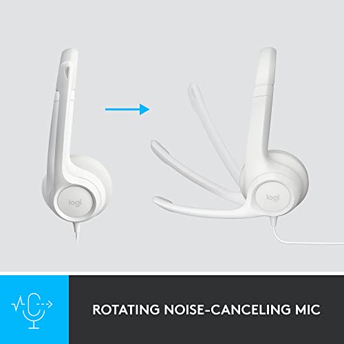 Logitech H390 Wired Headset for PC/Laptop, Stereo Headphones with Noise Cancelling Microphone, USB-A, in-Line Controls, Works with Chromebook - Off White