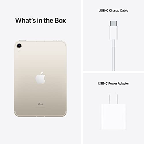 Apple iPad Mini (6th Generation): with A15 Bionic chip, 8.3-inch Liquid Retina Display, 64GB, Wi-Fi 6 + 5G Cellular, 12MP front/12MP Back Camera, Touch ID, All-Day Battery Life – Starlight