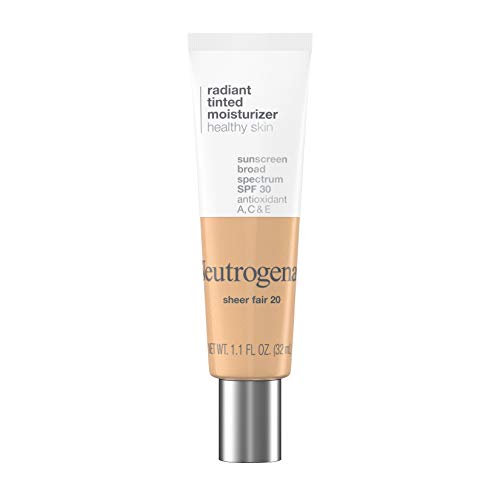 Neutrogena Healthy Skin Radiant Tinted Facial Moisturizer with Broad Spectrum SPF 30 Sunscreen Vitamins A, C, and E, Lightweight, Sheer, and Oil-Free Coverage, Sheer Fair 20, 1.1 fl. oz