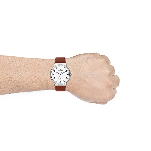 Skagen Men's Ancher Quartz Analog Stainless Steel and Leather Watch, Color: Silver/Brown (Model: SKW6082)