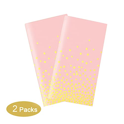 Gexolenu 2 Pack Premium Pink and Gold Disposable Plastic Tablecloth for Rectangle Tables(54' x 108'), Disposable Waterproof Table Cover for Birthday, Graduation, Gold Table Cloths Party Supplies