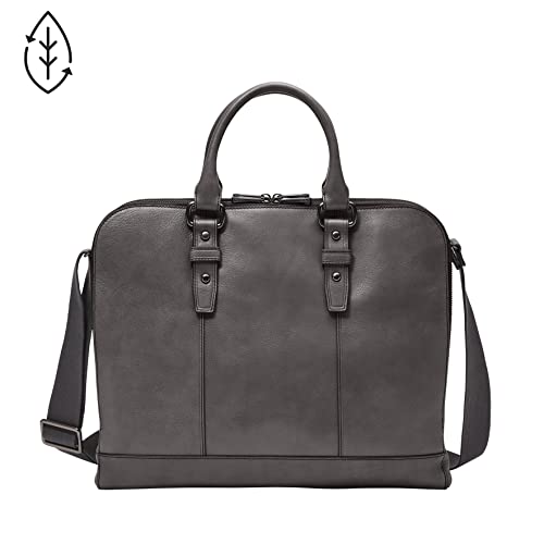 Fossil Men's Dillon Leather Briefcase Messenger Device Pilot Bag, Lead Gray , (Model: MBG9583109)