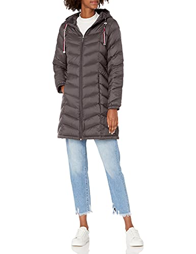 Tommy Hilfiger Women's Mid-Length Puffer Hooded Down Jacket with Drawstring Packing Bag, Eiffel, X-Small